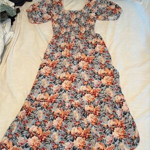 Amazon Floral Maxi Dress in Light Blue, Peach, Red